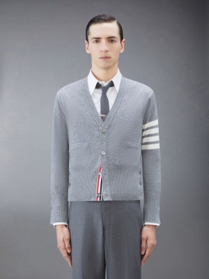 Cardigan Thom Browne Cashmere 4-Bar Classic V-Neck Homme Grise | VOF57I34279