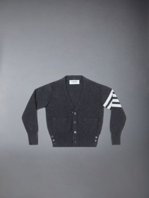 Cardigan Thom Browne Cashmere 4-Bar V-neck Fille Grise | JQH05L70513