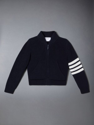 Cardigan Thom Browne Cotton 4-Bar Zip up Fille Bleu | UFQ15I37368