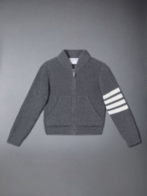 Cardigan Thom Browne Cotton 4-Bar Zip up Fille Grise | GTI18J66075