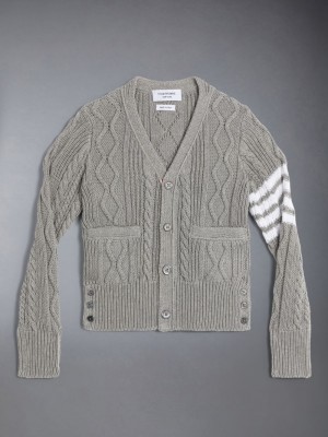 Cardigan Thom Browne Cotton V-neck Fille Grise | UXT81R90072