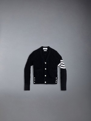 Cardigan Thom Browne Cotton V-neck Fille Bleu | OUR82H19583