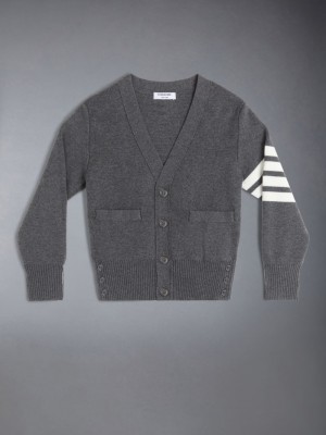 Cardigan Thom Browne Milano Stitch 4-Bar V-neck Fille Grise | DGP52M58060