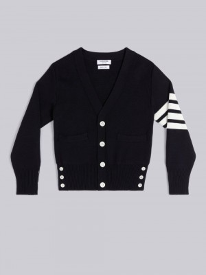 Cardigan Thom Browne Milano Stitch 4-Bar V-neck Fille Bleu | FCY50P73592
