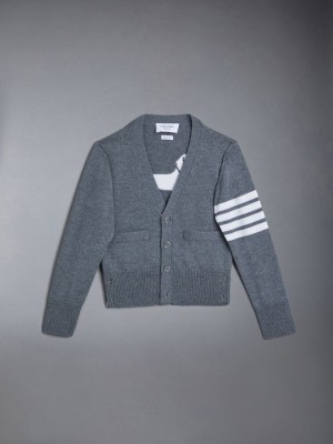 Cardigan Thom Browne Wool Cashmere 4-Bar Hector Classic Fille Grise | TSS39C70518