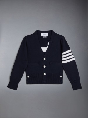 Cardigan Thom Browne Wool Cashmere 4-Bar Hector Classic Fille Bleu | DCD78U64396