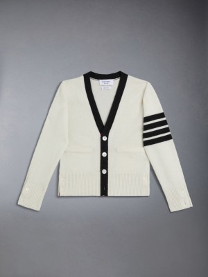 Cardigan Thom Browne Wool Cashmere 4-Bar Calssic Fille Beige | KHK36S78245
