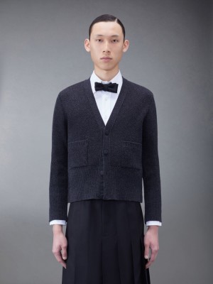 Cardigan Thom Browne Wool Jacquard V-Neck Homme Grise | AJC47A20918