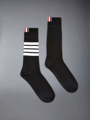 Chaussette Thom Browne Lightweight Cotton 4-Bar Mid-calf Femme Noir | RPF56X48248
