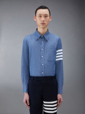 Chemises Thom Browne Chambray 4-Bar Homme Bleu | GZC38P67484
