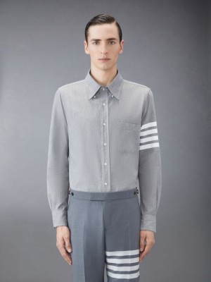 Chemises Thom Browne Chambray 4-Bar Homme Grise | GGZ47P20131