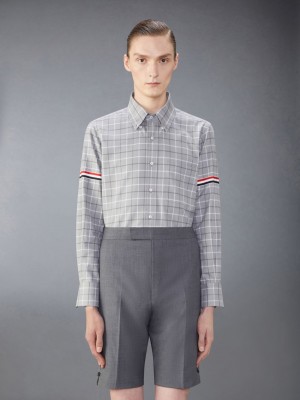 Chemises Thom Browne Check Cotton Flannel Armband Homme Grise | MXA86F73533