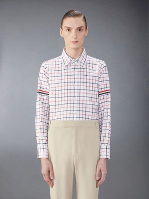 Chemises Thom Browne Check Cotton Flannel Armband Homme Blanche | ZUE32J90572
