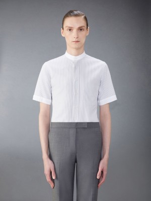 Chemises Thom Browne Classic Cotton Band Collar Homme Grise | QHU54A42363