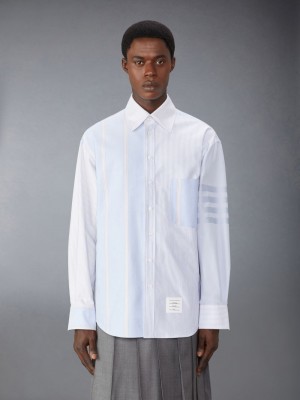Chemises Thom Browne Cotton 4-Bar Oversized Homme Bleu | REU71G40226