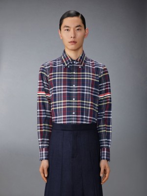 Chemises Thom Browne Hunting Tartan Cotton Flannel Armband Homme Bleu | ZMQ85C91400