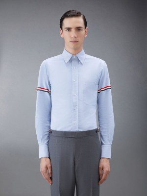 Chemises Thom Browne Light Blue Oxford Grosgrain Armband Classic Homme Bleu | PDY27Q07891