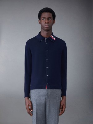 Chemises Thom Browne MERINO JERSEY STRIPE INTARSIA Homme Bleu | FDD71N43349