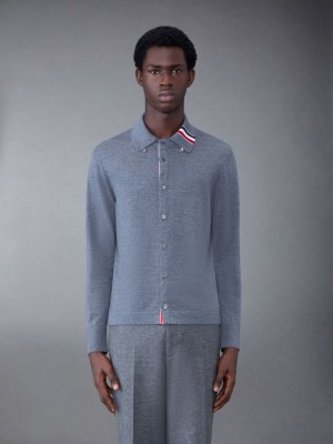 Chemises Thom Browne Merino Jersey Stripe Long Sleeve Homme Grise | EAO62G87478