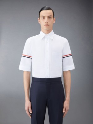 Chemises Thom Browne Oxford Armband Classic Short Sleeve Homme Blanche | EMA27X25997