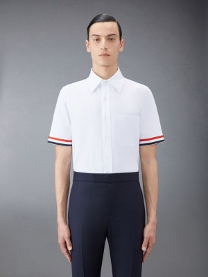 Chemises Thom Browne Oxford Grosgrain Cuff Short Sleeve Homme Blanche | AMB34O28542