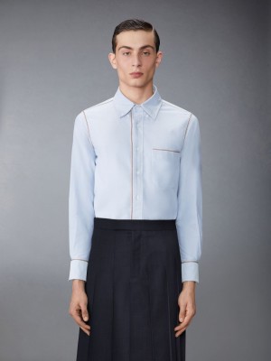 Chemises Thom Browne Oxford Grosgrain Framing Homme Bleu | WOJ04U01632