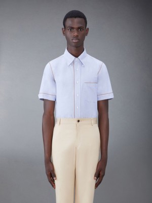 Chemises Thom Browne Oxford Short Sleeve Homme Bleu | FQB28G79827