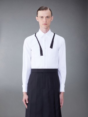 Chemises Thom Browne Pique Sequin Homme Blanche | RYJ11I24869