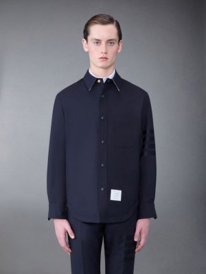 Chemises Thom Browne Plain Weave 4-Bar Jacket Homme Bleu | ZOB52N37715