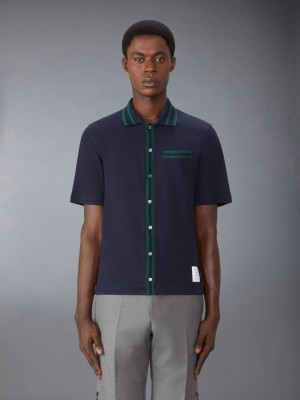 Chemises Thom Browne Pointelle Cotton Homme Bleu | WEG58M52989