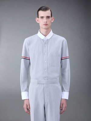 Chemises Thom Browne Seersucker Armband Homme Grise | IYS69C17037