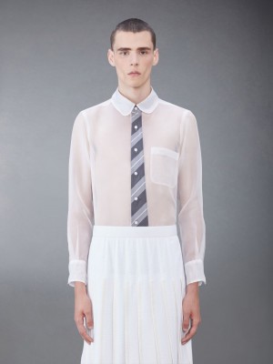 Chemises Thom Browne Silk Organza Tie Applique Round Collar Homme Blanche | PKY12Q53193