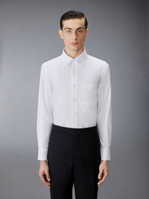 Chemises Thom Browne Solid Oxford Nevermore Embroidery Homme Blanche | VJX78D85163