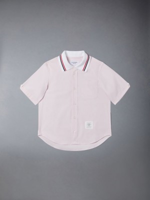 Chemises Thom Browne Solid Poplin Polo Garcon Rose | SNH34A01485