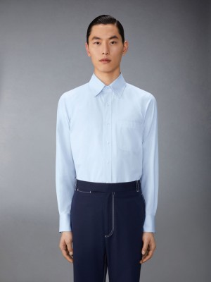 Chemises Thom Browne Solid Poplin Twin Needle Contrast Topstitching Homme Bleu | IVG73N85460