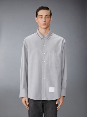 Chemises Thom Browne Stripe Cotton Flannel Oversized Homme Grise | DMJ82B54048