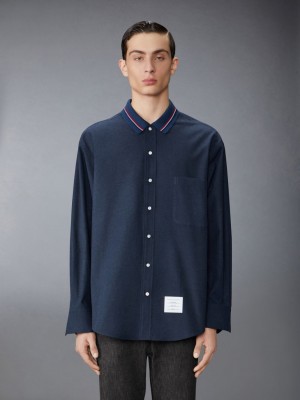 Chemises Thom Browne Stripe Cotton Flannel Oversized Homme Bleu | ZQW54O73934