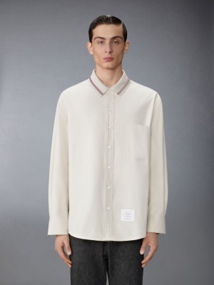 Chemises Thom Browne Stripe Cotton Flannel Oversized Homme Beige | ZBM99D16030