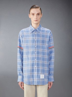 Chemises Thom Browne Stripe Linen Armband Oversized Homme Bleu | HOJ29Q91497