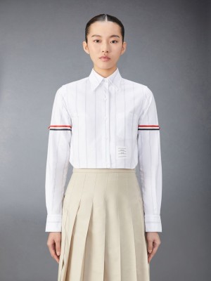 Chemises Thom Browne Stripe Oxford Armband Cropped Femme Blanche | FQC69X19367