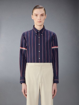 Chemises Thom Browne Stripe Poplin Armband Homme Bleu | QYJ36I45337