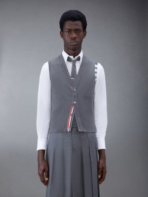 Gilet Thom Browne Cashmere 4-Bar Classic V-Neck Cardigan Homme Grise | UUS72B02043