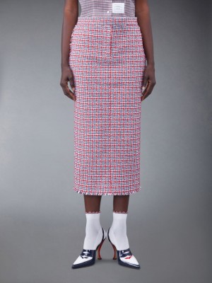 Jupes Thom Browne Check Summer Tweed Fray Maxi Low Rise Pencil Femme Blanche | JKR18L42271
