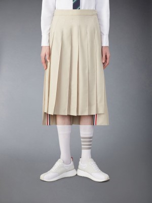 Jupes Thom Browne Classic Typewriter Midi Pleated Femme Beige | XXH92W55391