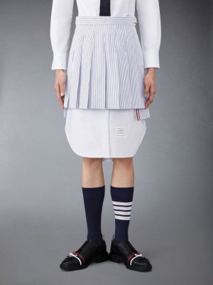 Jupes Thom Browne Seersucker Pleated Mini Femme Bleu | OAI36F79723