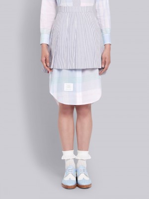 Jupes Thom Browne Seersucker Pleated Mini Femme Bleu Marine | CZX90S70840