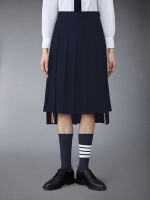 Jupes Thom Browne Twill Pleated Midi Femme Bleu | SUP21O50731