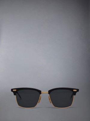 Lunette de Soleil Thom Browne Acetate And Titanium Rectangular Homme Noir | UBC12H40251