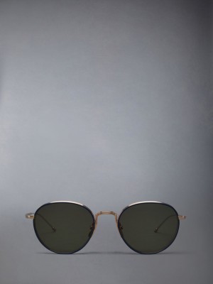 Lunette de Soleil Thom Browne Titanium Round Homme Doré | KNE57W64949