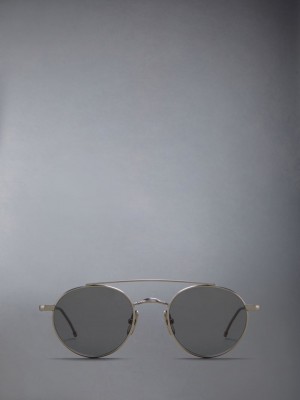 Lunette de Soleil Thom Browne Titanium Round Homme Grise | UPM39K22641